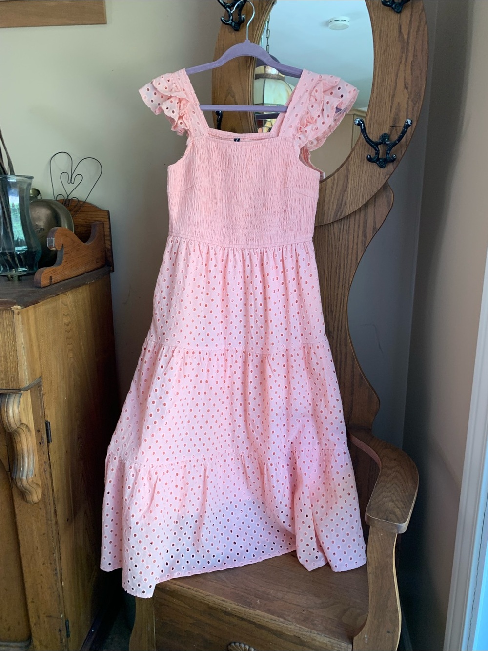 Pretty Garden Smocked Eyelet Midi Dress in Soft Peach NWOT Never Worn
